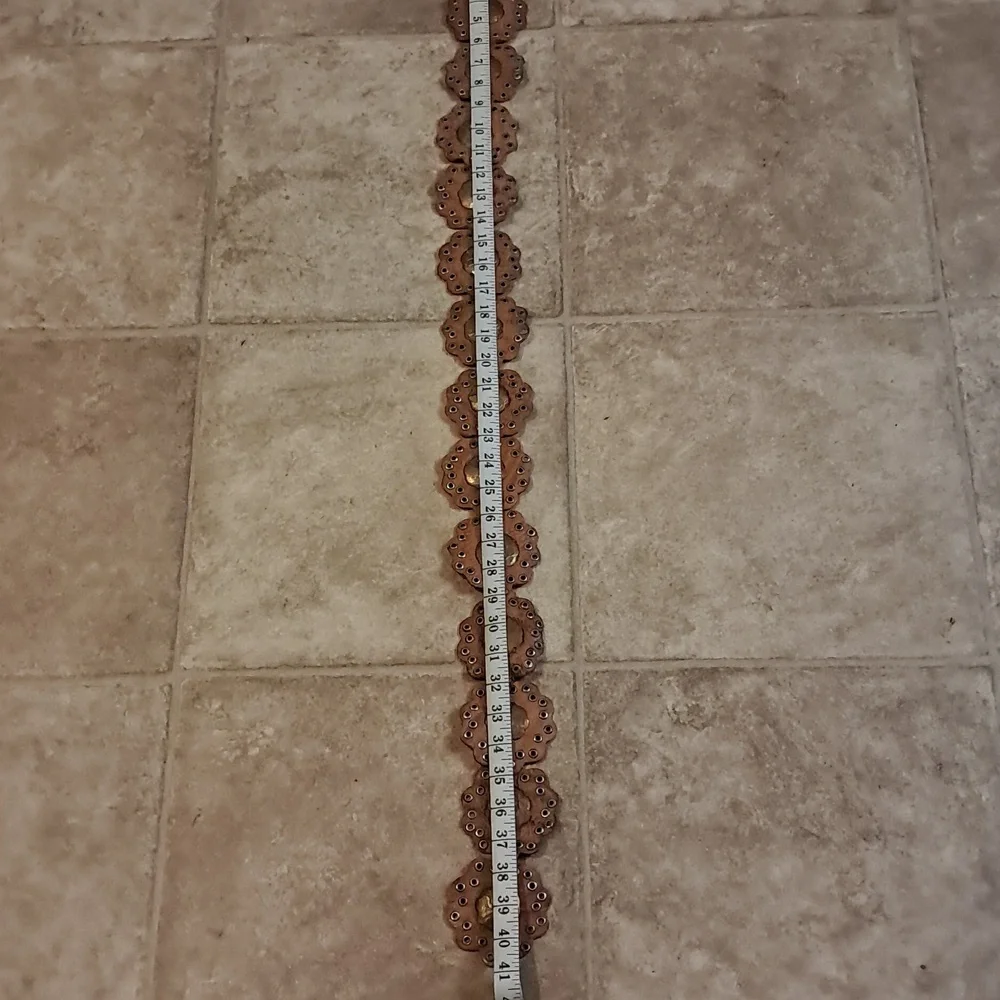 Brown Leather Western Concho Belt with Brass Medallions - Picture 5 of 8